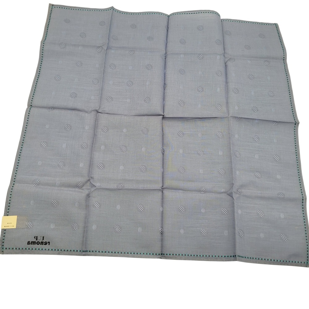 U.P Renoma Blue Grey Cotton Handkerchief Geometric Pattern Pocket Square 18.5"